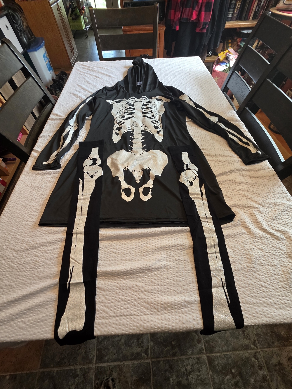 Spirit Black Mini Dress with Silver Skeleton Print Nwot Xl